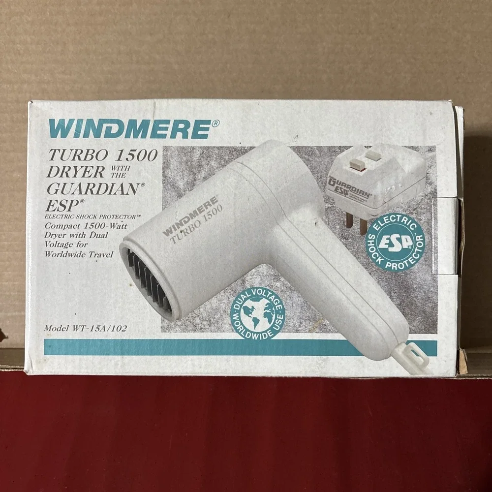 Vintage Windmere Turbo 1500 Hair Dryer Compact Travel Guardian Dual Voltage